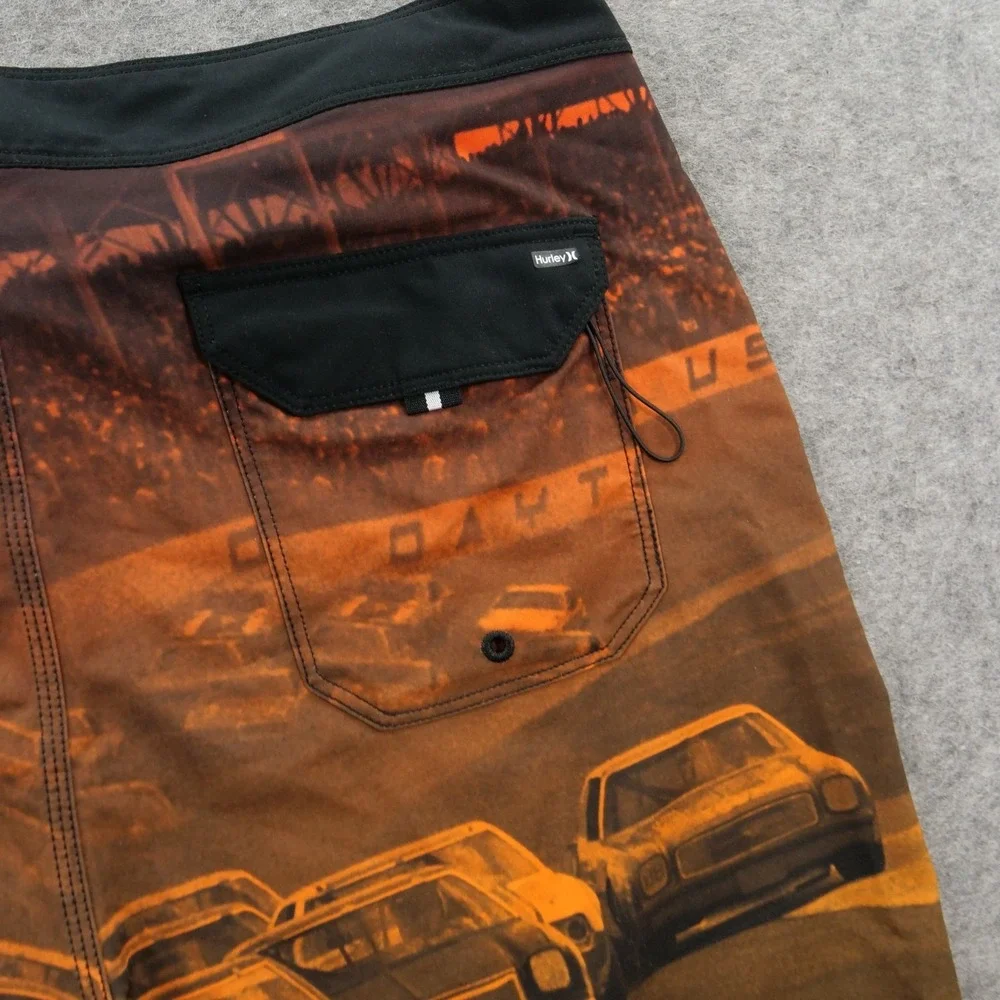 Hurley x Nascar Boardshorts Mens 32 Brown Swim Trunks Daytona Graphic Racing